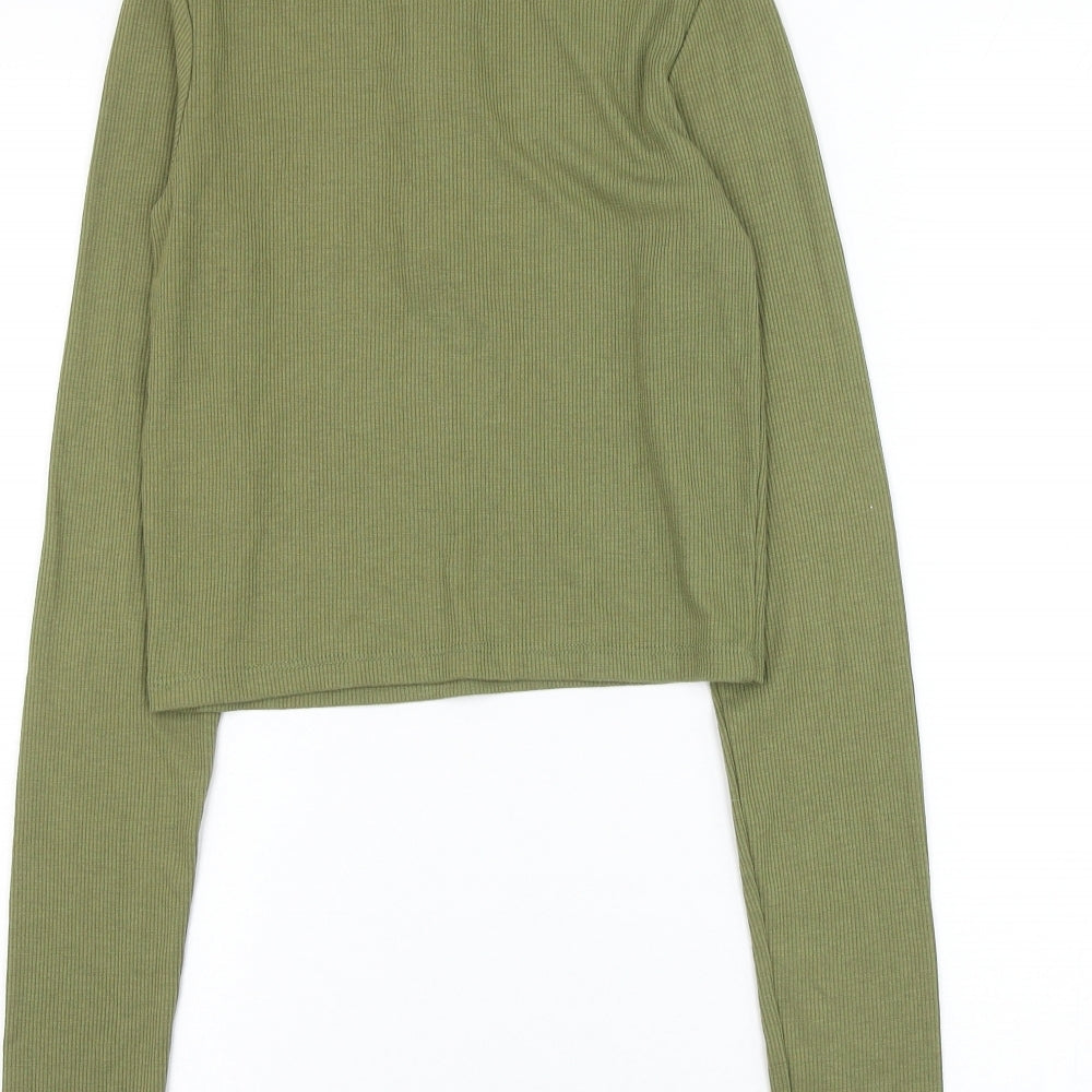 Womens UK Size S Stradivarius Green Cropped Blouse