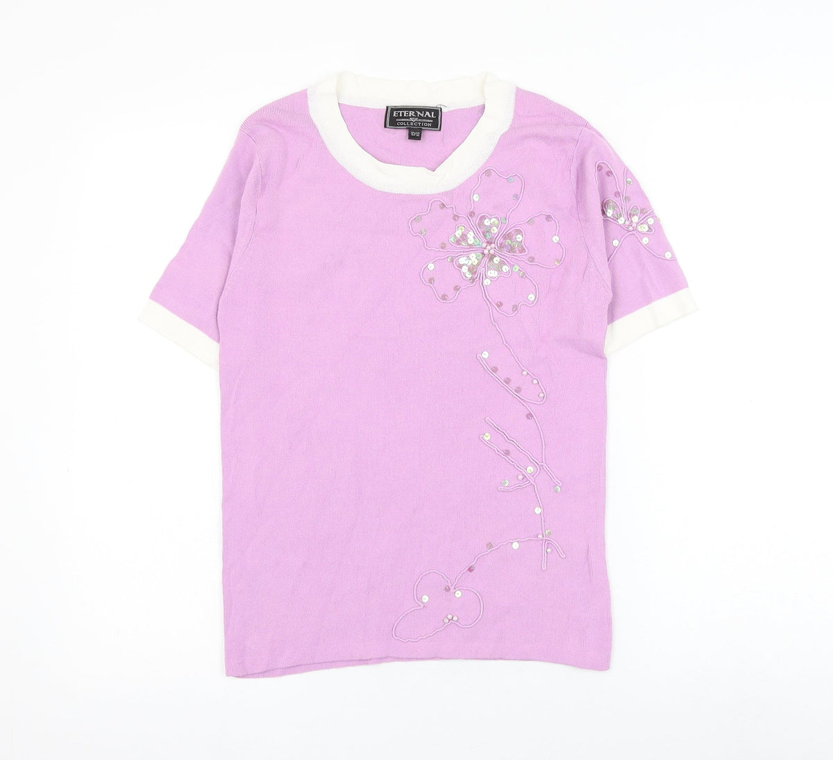 Eternal Womens Pink Nylon Basic Blouse Size 10 Round Neck - Flower