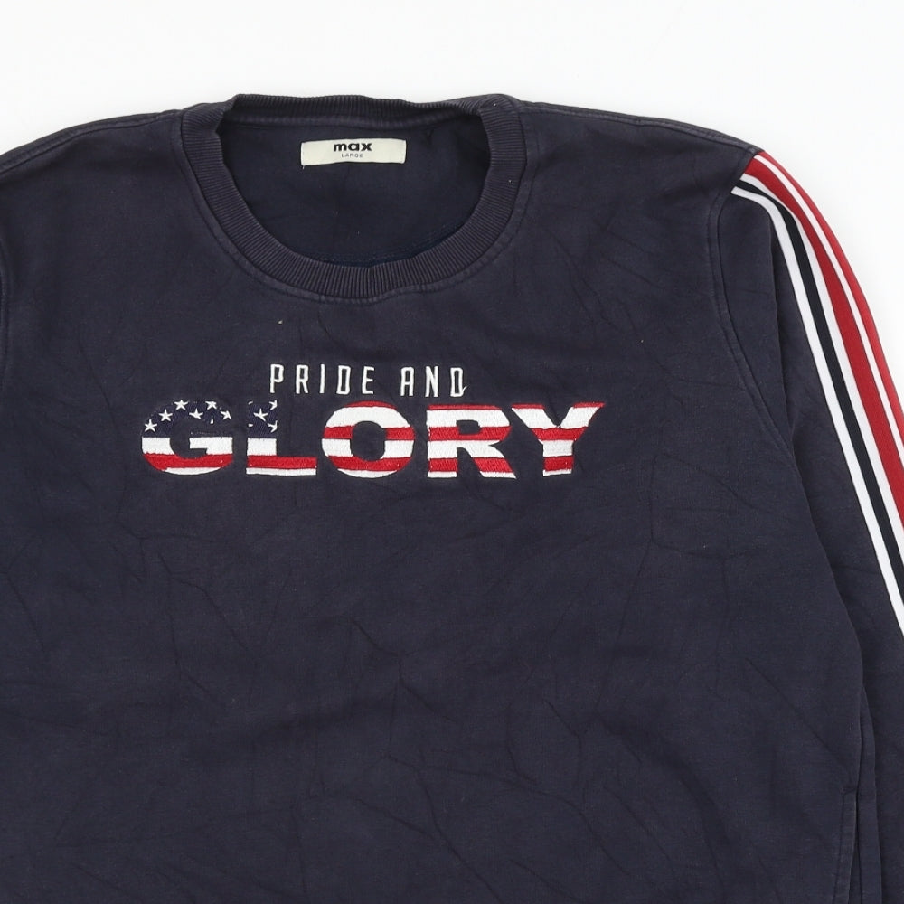 Max Mens Blue Cotton Pullover Sweatshirt Size L - Pride And Glory