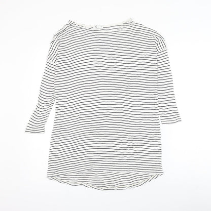 C Womens White Round Neck Striped Viscose Pullover Jumper Size M