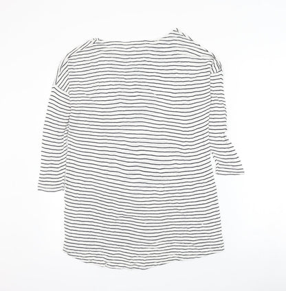 C Womens White Round Neck Striped Viscose Pullover Jumper Size M