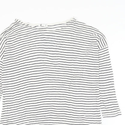 C Womens White Round Neck Striped Viscose Pullover Jumper Size M
