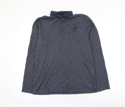 TU Mens Blue Cotton Polo Size S Collared Button