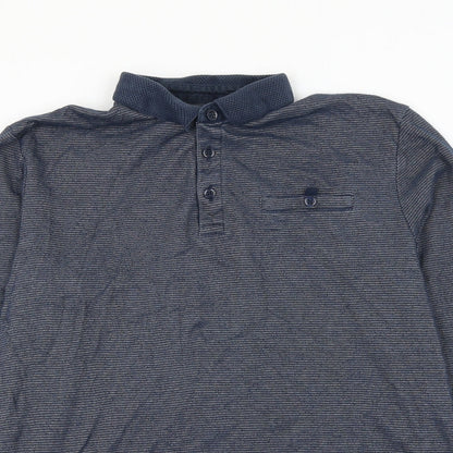 TU Mens Blue Cotton Polo Size S Collared Button