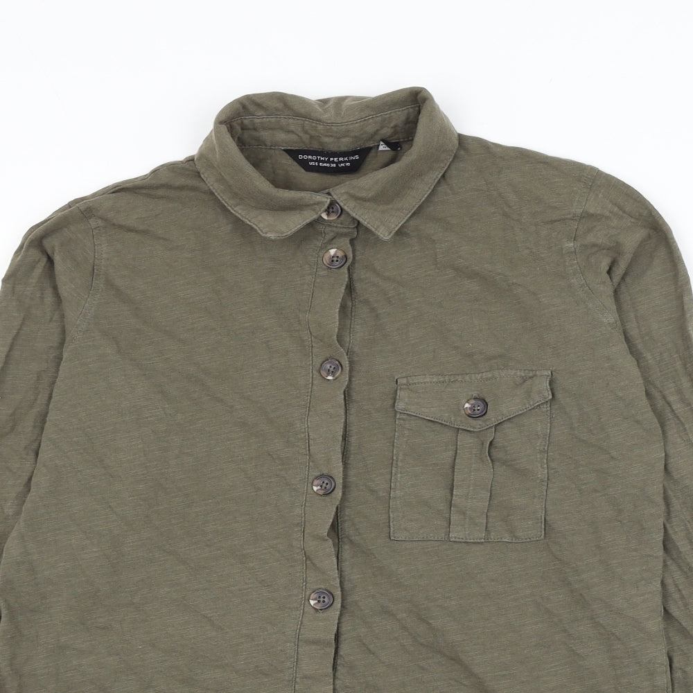 Womens UK Size 10 Dorothy Perkins Green Basic Button-Up
