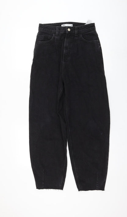 Zara Womens Black Cotton Straight Jeans Size 6 L26 in Regular Zip