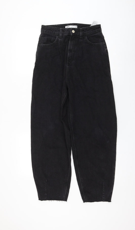 Zara Womens Black Cotton Straight Jeans Size 6 L26 in Regular Zip