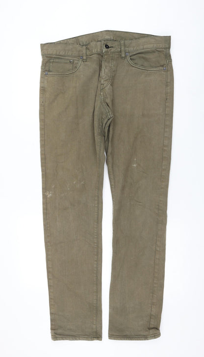 H&M Womens Green Cotton Straight Jeans Size 36 in L31 in Regular Zip