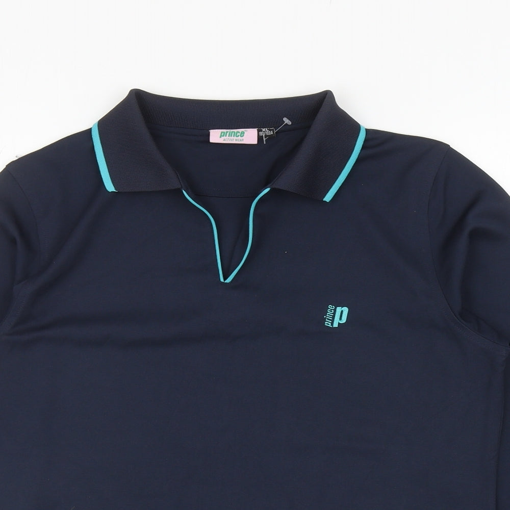 Prince Womens Blue Polyester Pullover Casual Size XL Collared Pullover