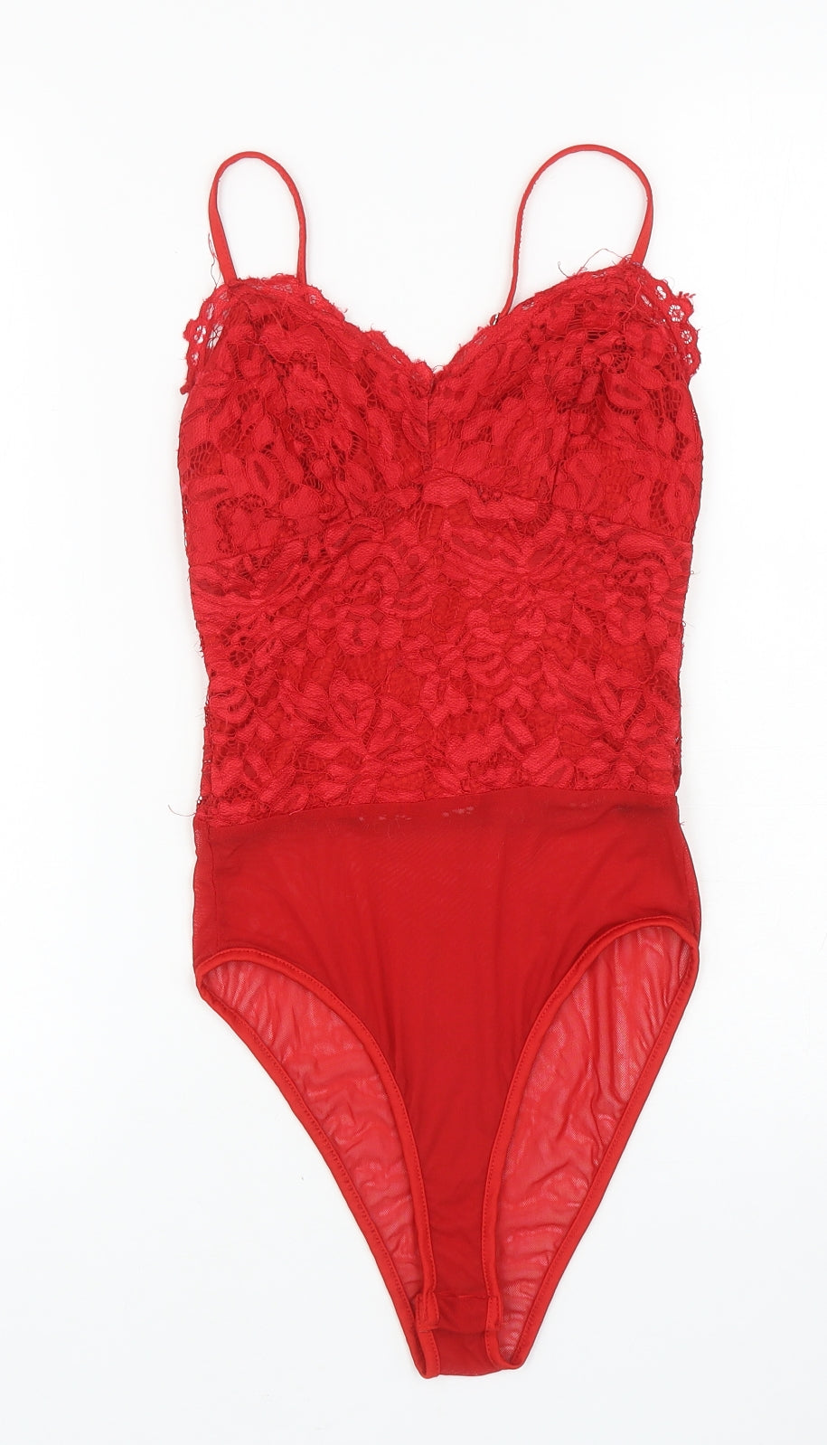 New Look Womens Red Floral Polyamide Bodysuit One-Piece Size 6 L10 in Snap