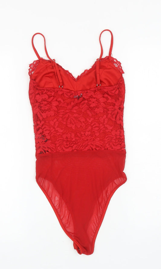 New Look Womens Red Floral Polyamide Bodysuit One-Piece Size 6 L10 in Snap