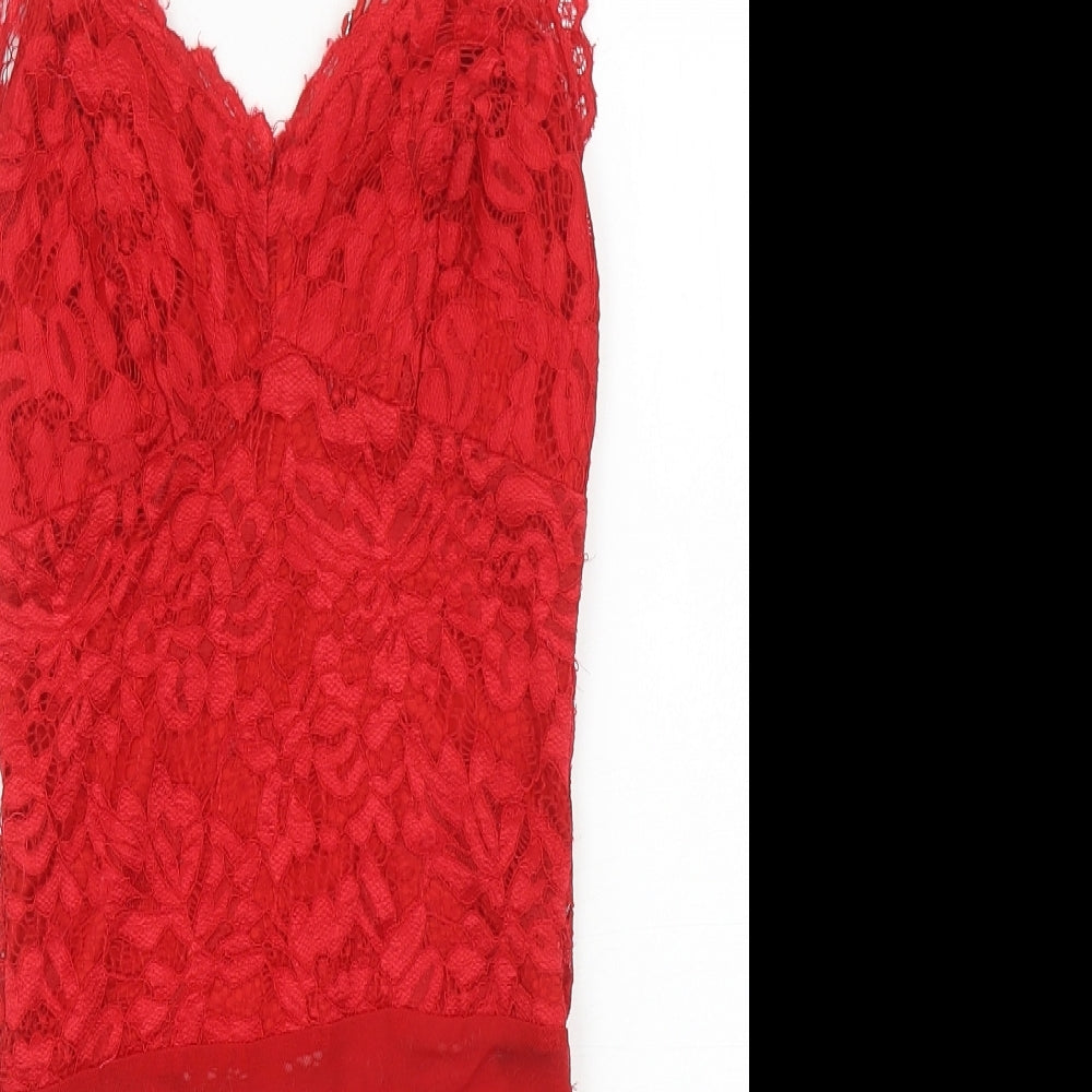 New Look Womens Red Floral Polyamide Bodysuit One-Piece Size 6 L10 in Snap