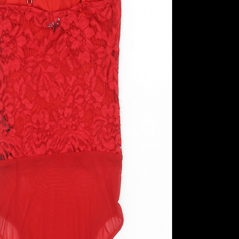 New Look Womens Red Floral Polyamide Bodysuit One-Piece Size 6 L10 in Snap