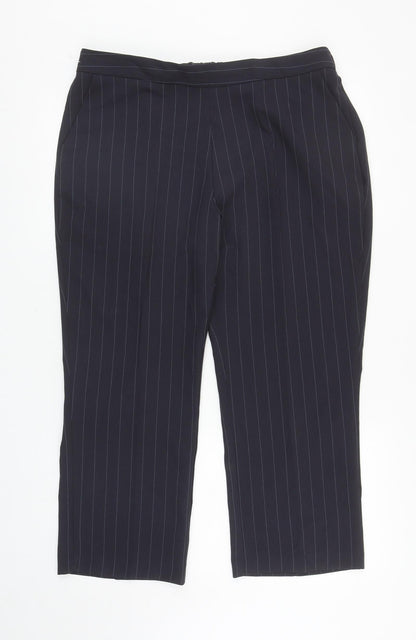 Bonmarché Womens Blue Striped Polyester Dress Pants Trousers Size 16 L24 in Regular