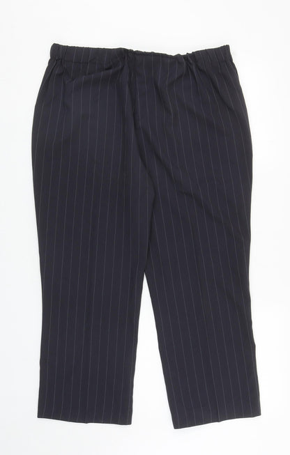 Bonmarché Womens Blue Striped Polyester Dress Pants Trousers Size 16 L24 in Regular