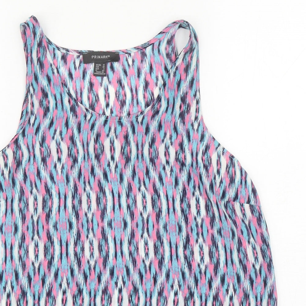 Primark Womens Multicoloured Geometric Polyester Basic Tank Size 10 Scoop Neck