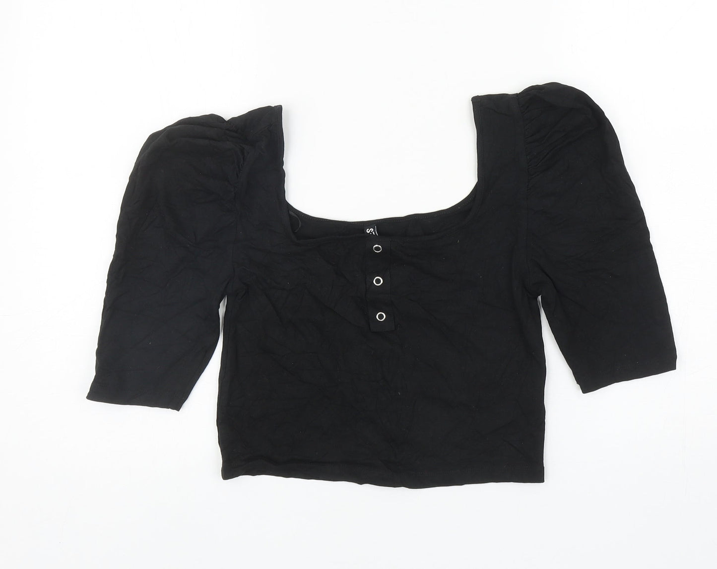 Womens UK Size M Pieces Black Cropped T-Shirt