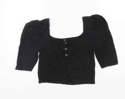 Womens UK Size M Pieces Black Cropped T-Shirt