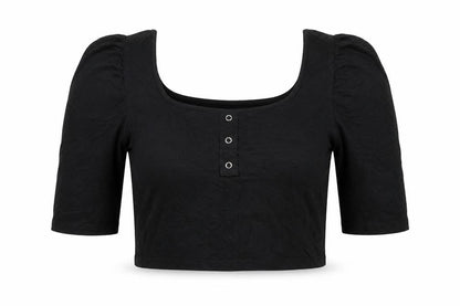 Womens UK Size M Pieces Black Cropped T-Shirt