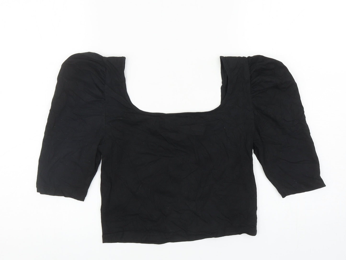 Womens UK Size M Pieces Black Cropped T-Shirt