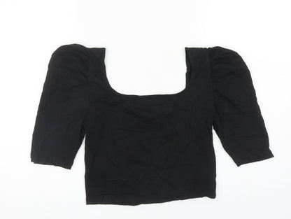 Womens UK Size M Pieces Black Cropped T-Shirt