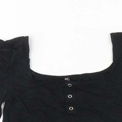 Womens UK Size M Pieces Black Cropped T-Shirt
