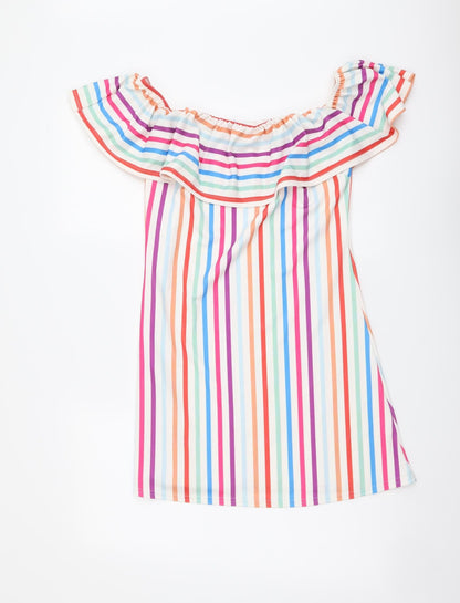 Boohoo Womens Multicoloured Striped Polyester A-Line Size 10 Off the Shoulder Pullover