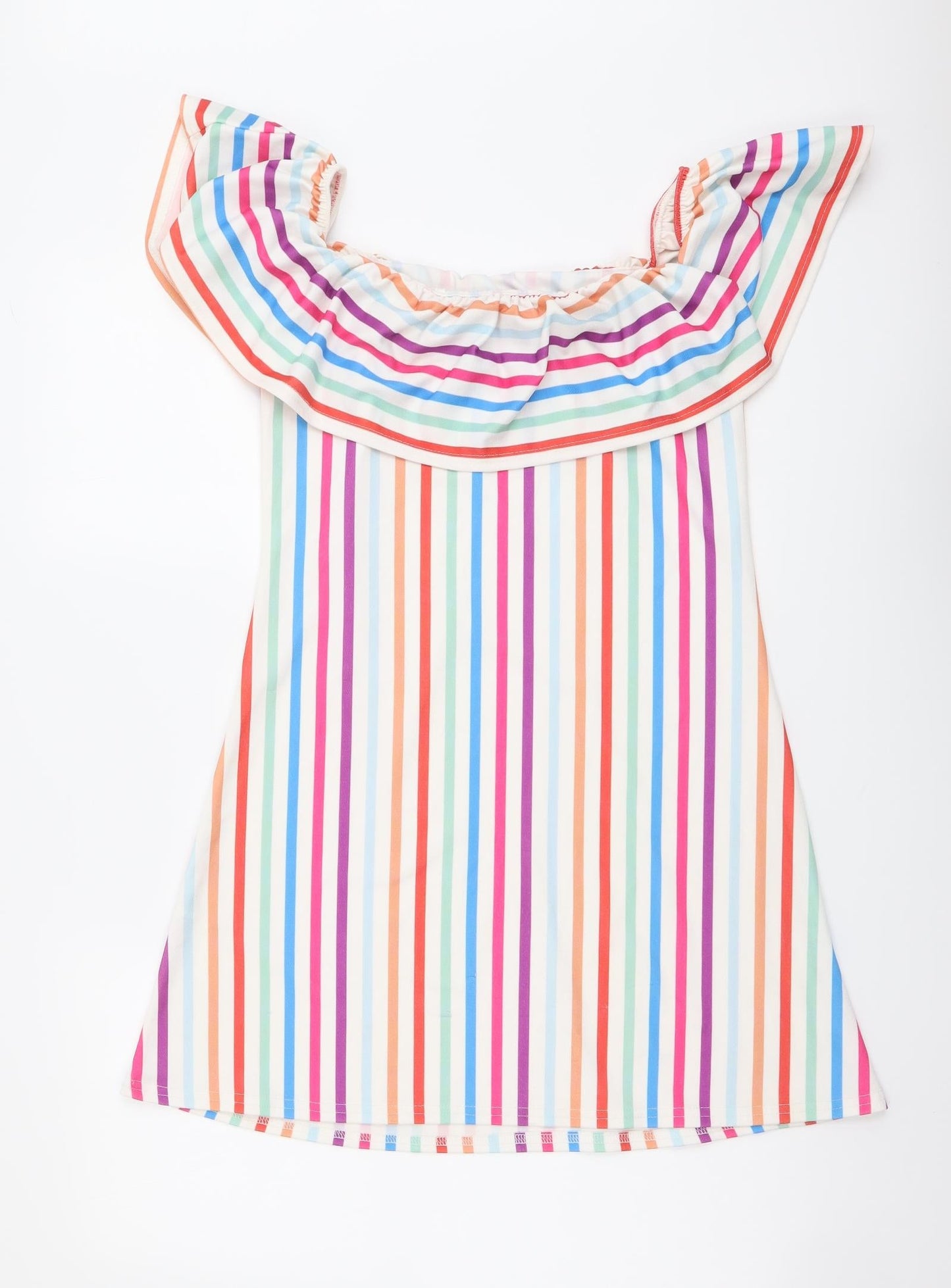 Boohoo Womens Multicoloured Striped Polyester A-Line Size 10 Off the Shoulder Pullover