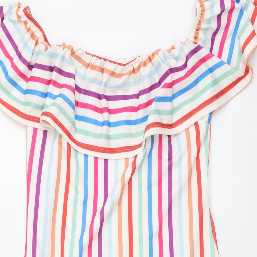 Boohoo Womens Multicoloured Striped Polyester A-Line Size 10 Off the Shoulder Pullover