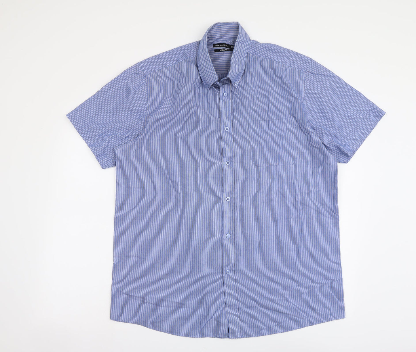 Mens UK Size 16.5 Cedar Wood State Blue  Button-Up Short Sleeve Casual Shirt