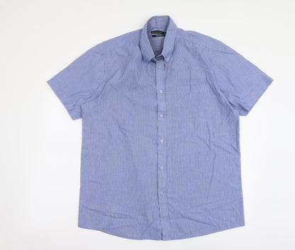 Mens UK Size 16.5 Cedar Wood State Blue  Button-Up Short Sleeve Casual Shirt