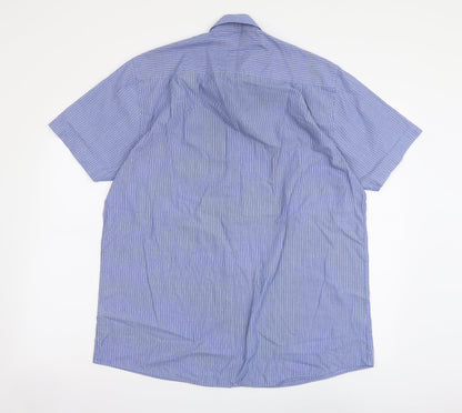 Mens UK Size 16.5 Cedar Wood State Blue  Button-Up Short Sleeve Casual Shirt