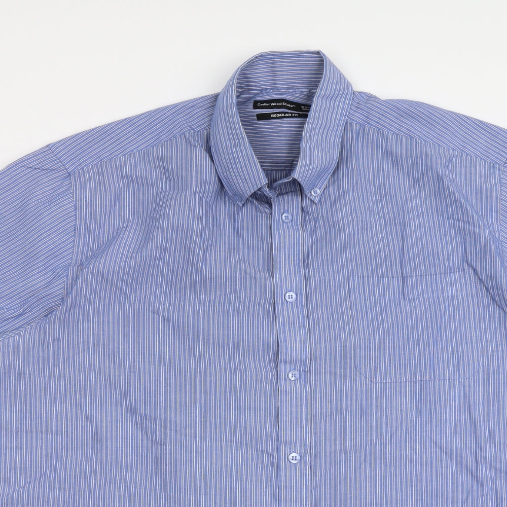 Mens UK Size 16.5 Cedar Wood State Blue  Button-Up Short Sleeve Casual Shirt