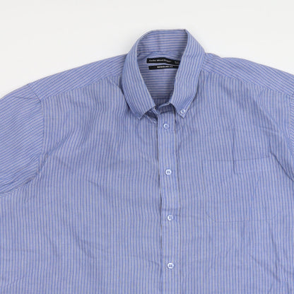 Mens UK Size 16.5 Cedar Wood State Blue  Button-Up Short Sleeve Casual Shirt