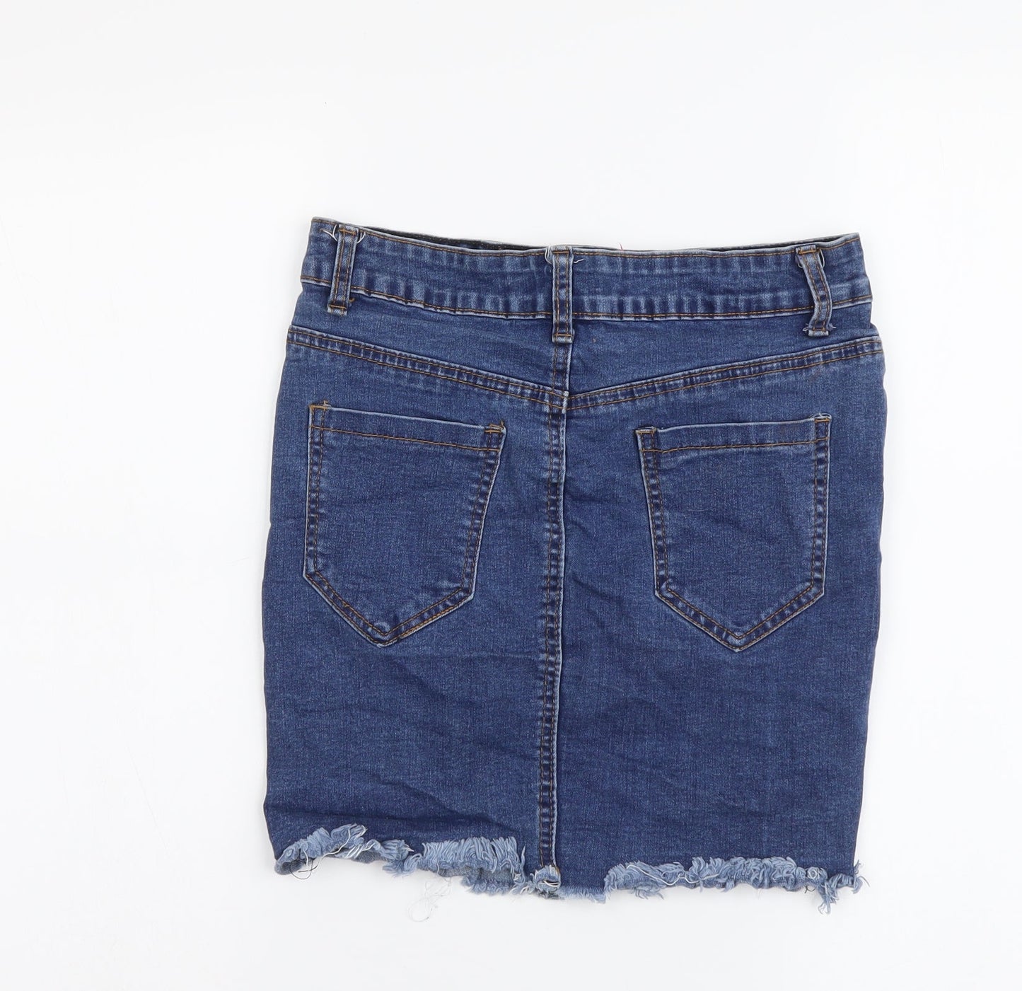 Boohoo Womens Blue Cotton Mini Skirt Size 8 Button - Distressed Look