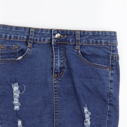 Boohoo Womens Blue Cotton Mini Skirt Size 8 Button - Distressed Look