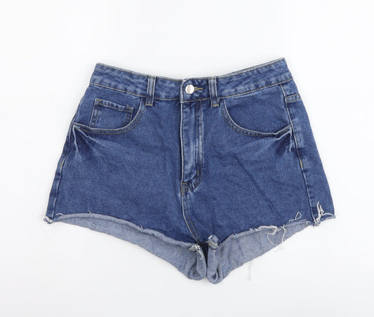SheIn Womens Blue Cotton Hot Pants Shorts Size M L3 in Regular Button