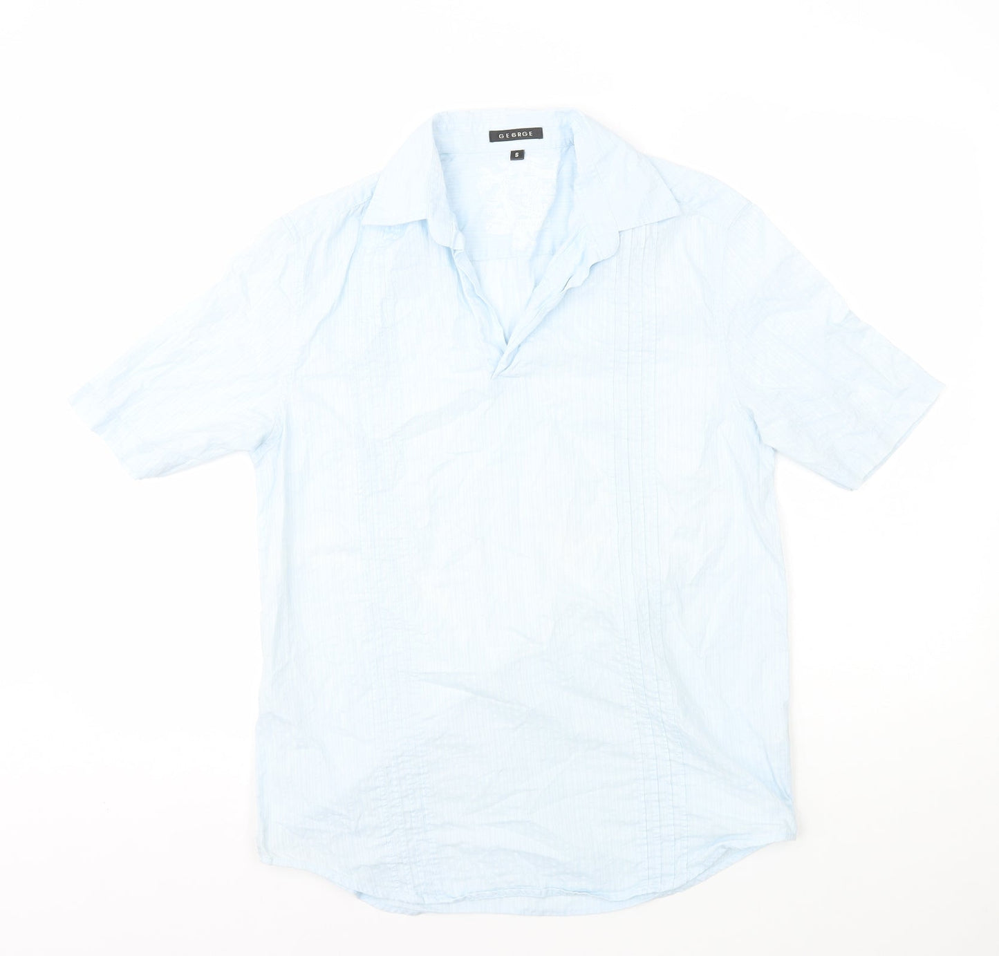 George Mens Blue Striped Cotton Button-Up Size S Collared