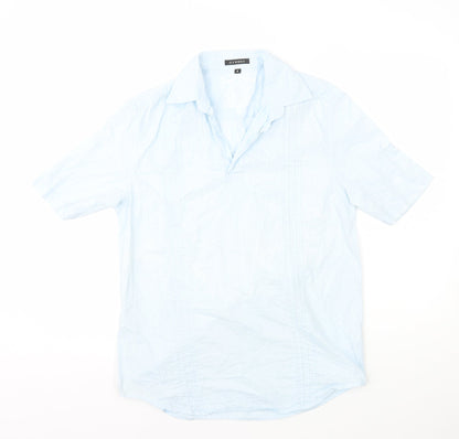 George Mens Blue Striped Cotton Button-Up Size S Collared