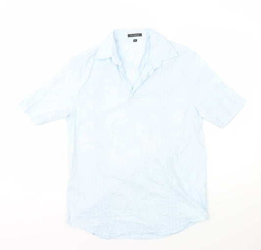 George Mens Blue Striped Cotton Button-Up Size S Collared