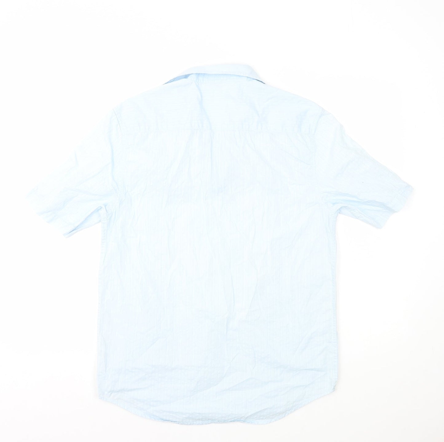 George Mens Blue Striped Cotton Button-Up Size S Collared