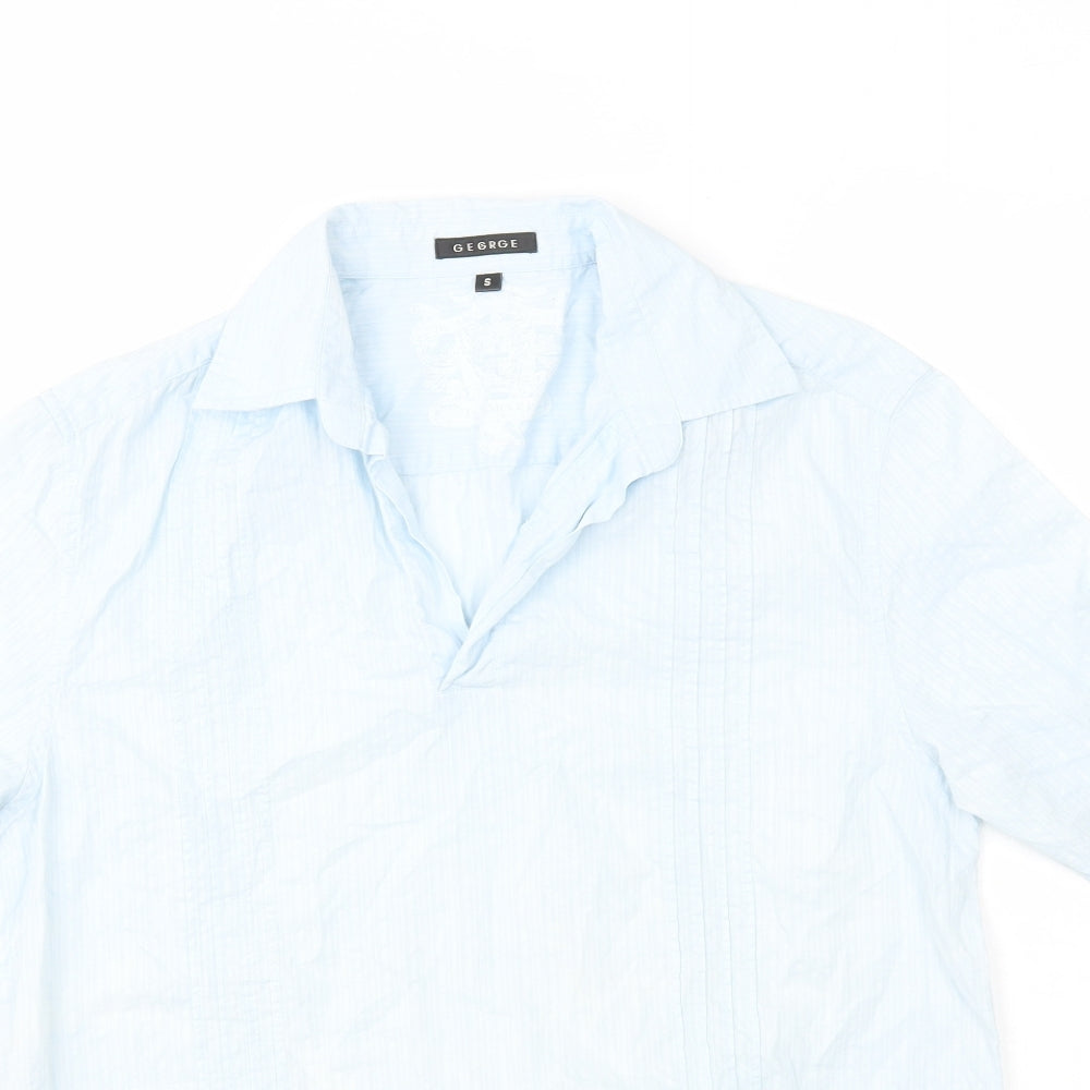 George Mens Blue Striped Cotton Button-Up Size S Collared