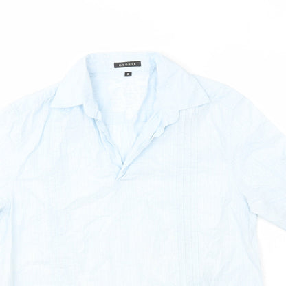 George Mens Blue Striped Cotton Button-Up Size S Collared