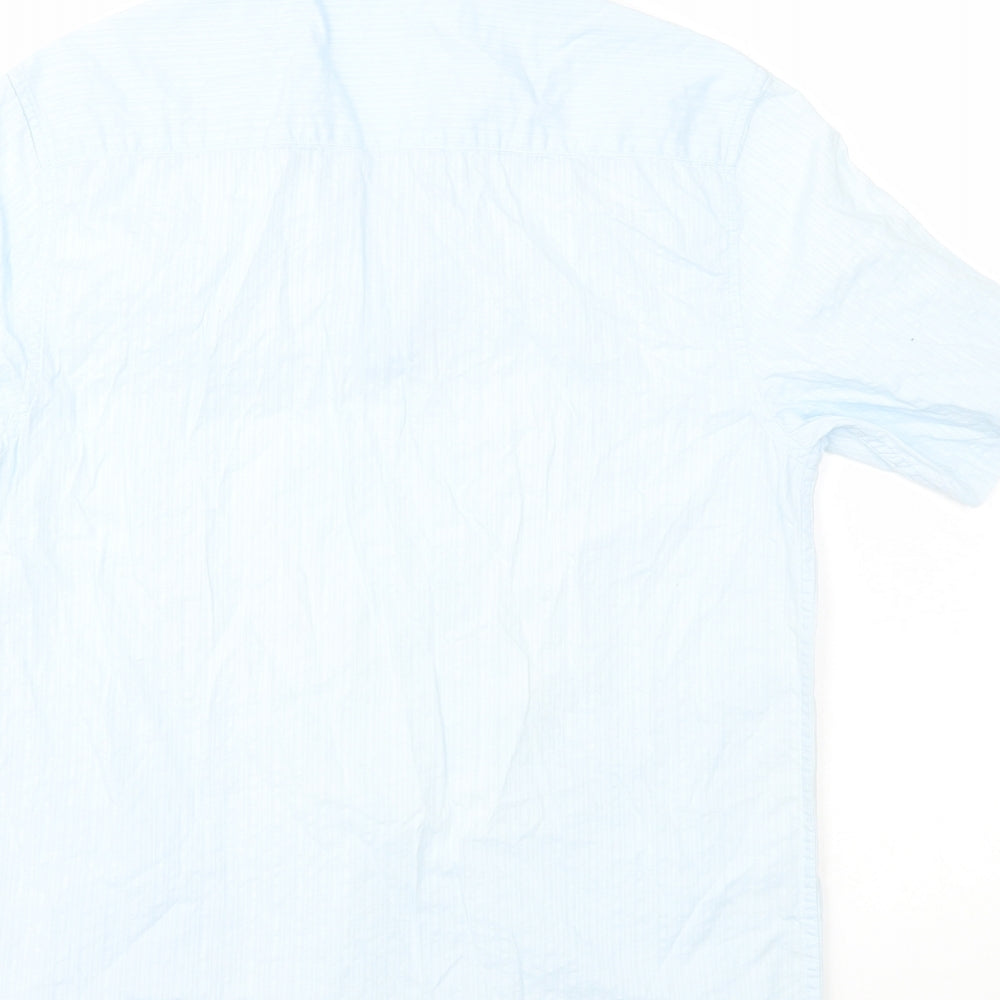 George Mens Blue Striped Cotton Button-Up Size S Collared