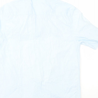 George Mens Blue Striped Cotton Button-Up Size S Collared