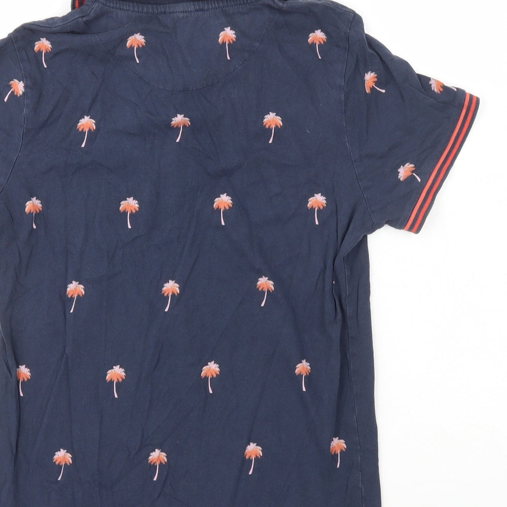 TU Womens Blue Geometric 100% Cotton Basic Polo Size S Collared - Palm Trees