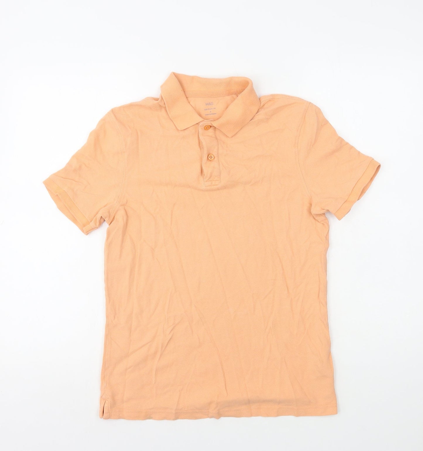 Marks and Spencer Mens Orange Cotton Polo Size S Collared Button