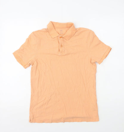 Marks and Spencer Mens Orange Cotton Polo Size S Collared Button