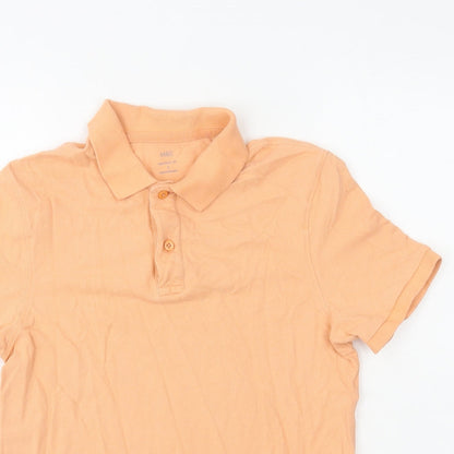 Marks and Spencer Mens Orange Cotton Polo Size S Collared Button