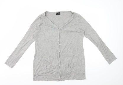 B You Womens Grey V-Neck Polyester Cardigan Jumper Size 14